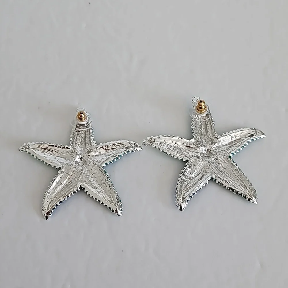 Silvertone & Shades of Green Enamel Pierced Earrings